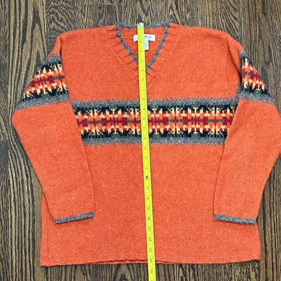 Vintage Eddie Bauer 90s Grunge Nirvana Fair Isle Burnt Orange Wool Petite Small - Picture 9 of 9